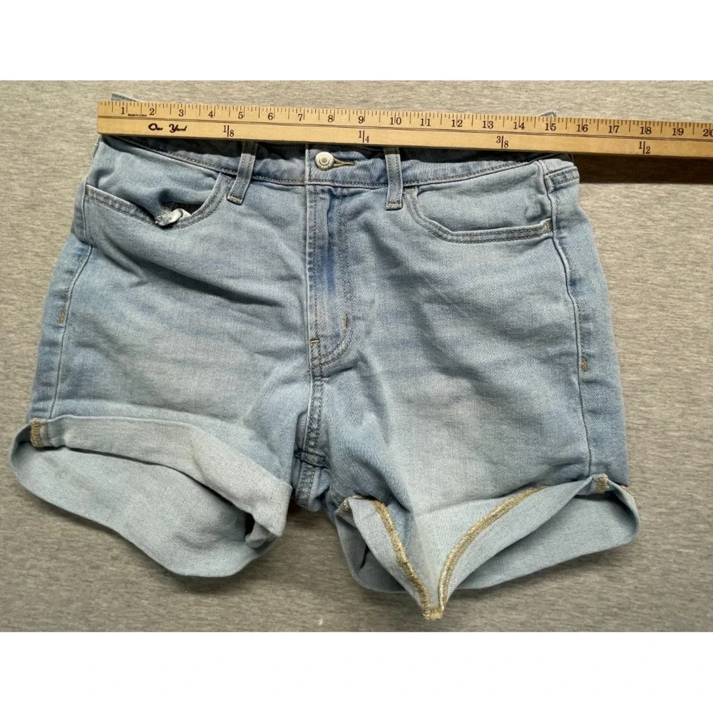 Old Navy Wow Shorts Womens 10 Blue Denim Cotton High Rise Stretch Cuffed Hem